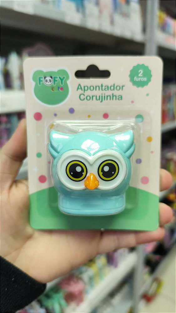 APONTADOR 2 FUROS CORUJINHA VERDE CLARO  FOFY