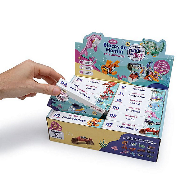 BLOCO DE MONTAR MINI FUNDO DO MAR CAIXA C/12 UNIDADES LEO E LEO