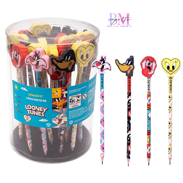 LAPIS HB COM BORRACHA NA PONTA LOONEY TUNES POTE C/30 UNIDADES LEO E LEO