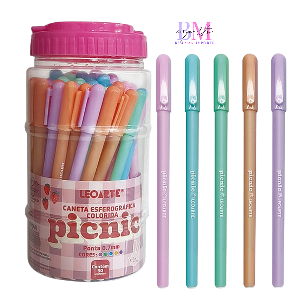 CANETA ESF. PICNIC 0.7 COLORIDA POTE C/50 UNIDADES LEO E LEO