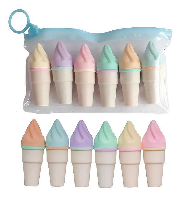 MARCA TEXTO MINI SORVETE CASQUINHA KIT C/ 6 CORES