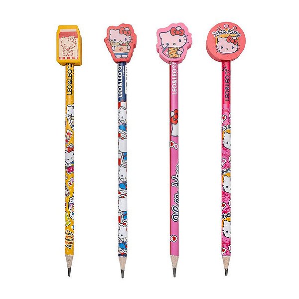 LAPIS HB COM BORRACHA NA PONTA HELLO KITTY  UND LEO E LEO