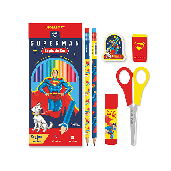 KIT LAPIS DE COR 12 CORES SUPERMAN -  LEO E LEO