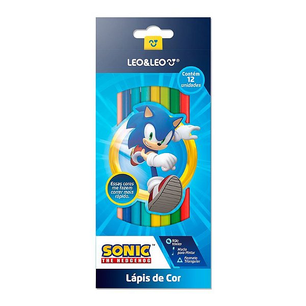LAPIS DE COR CORES DOS PERSONAGENS SONIC 12 CORES TRIANGULAR LEO E LEO