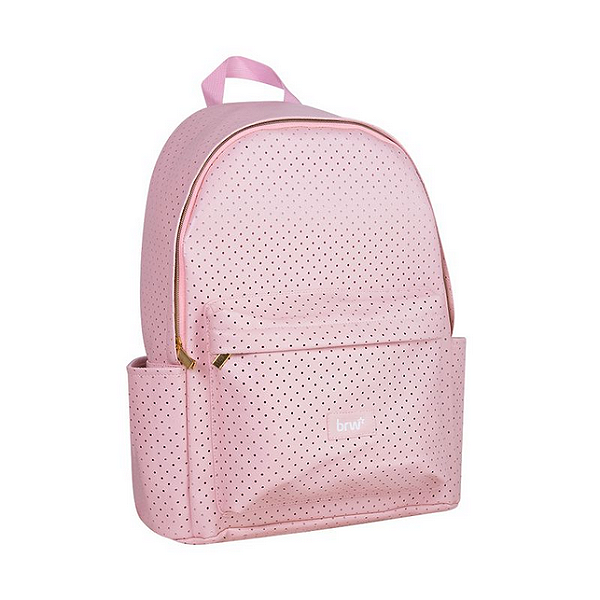 MOCHILA PU PERFURADA - 2 COMPART. E 2 BOLSOS - ROSA PASTEL BRW