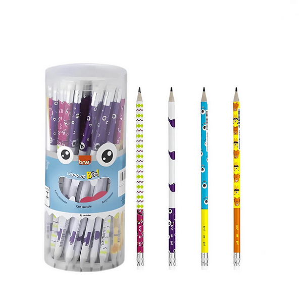 LÁPIS HB - ESTAMPADO MONSTERS - RESINA REDONDO COM BORRACHA UNIDADE BRW