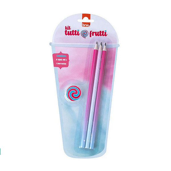 KIT ESCOLAR - TUTTI FRUTTI (3 LÁPIS HB + 1 BORRACHA) - BLISTER BRW