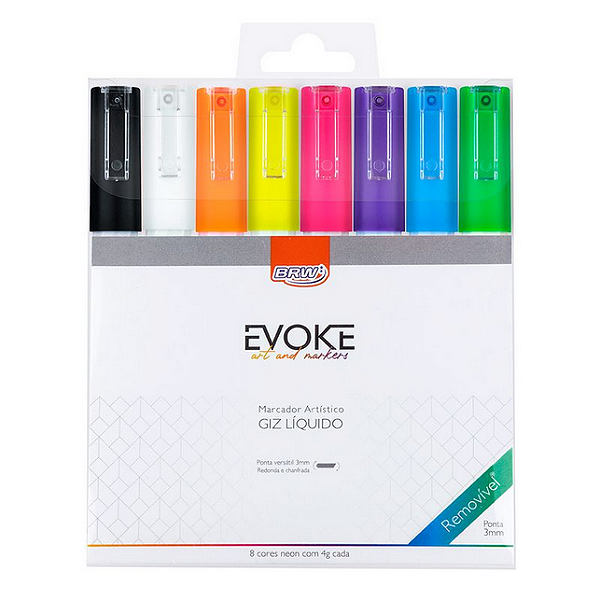 GIZ LÍQUIDO 3MM - 8 UNIDADES 4GR - CORES NEON - BLISTER BRW