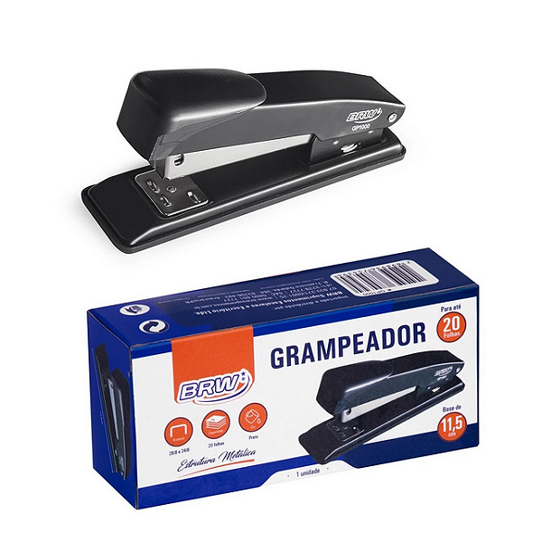 GRAMPEADOR PLÁSTICO PARA 20FLS - BASE DE 10,5CM - PRETO BRW