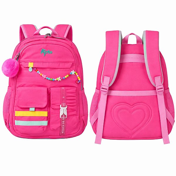 MOCHILA KPTO PINK E VERDE  COM CORRENTINHA