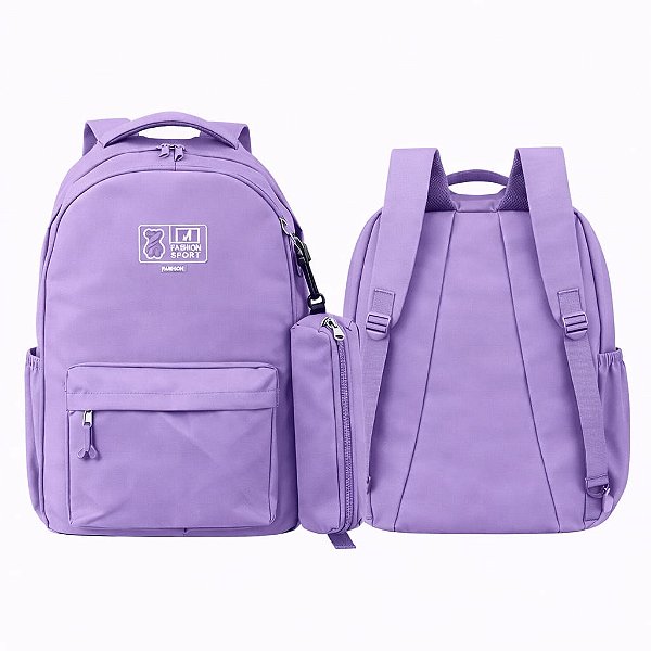 MOCHILA COM ESTOJO URSO LILAS