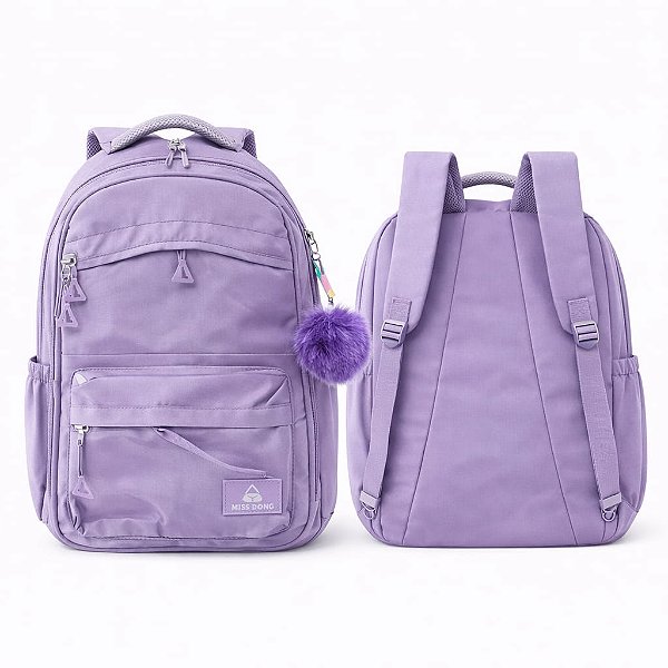 MOCHILA MISS DONG LILAS COM POMPOM