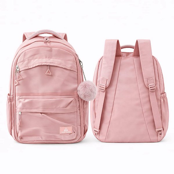 MOCHILA MISS DONG ROSA COM POMPOM