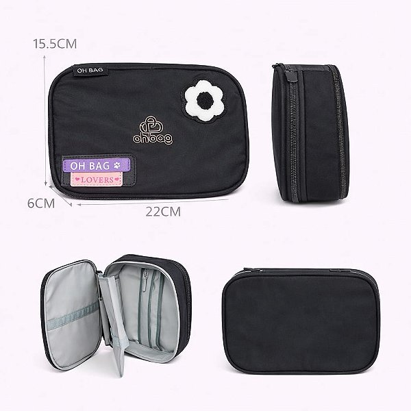 ESTOJO BOX OH BAG FLOWER PRETO