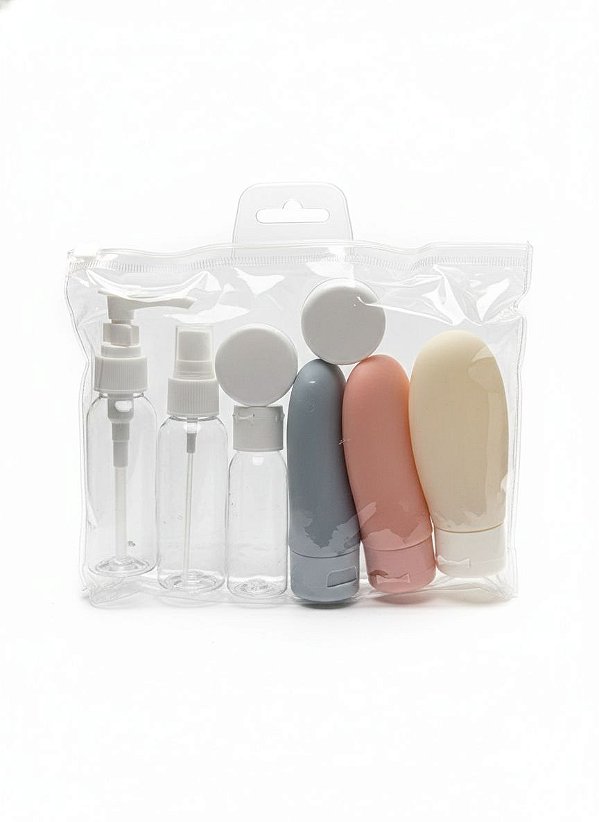 KIT 8 FRASCOS DE PLASTICO VIAGEM