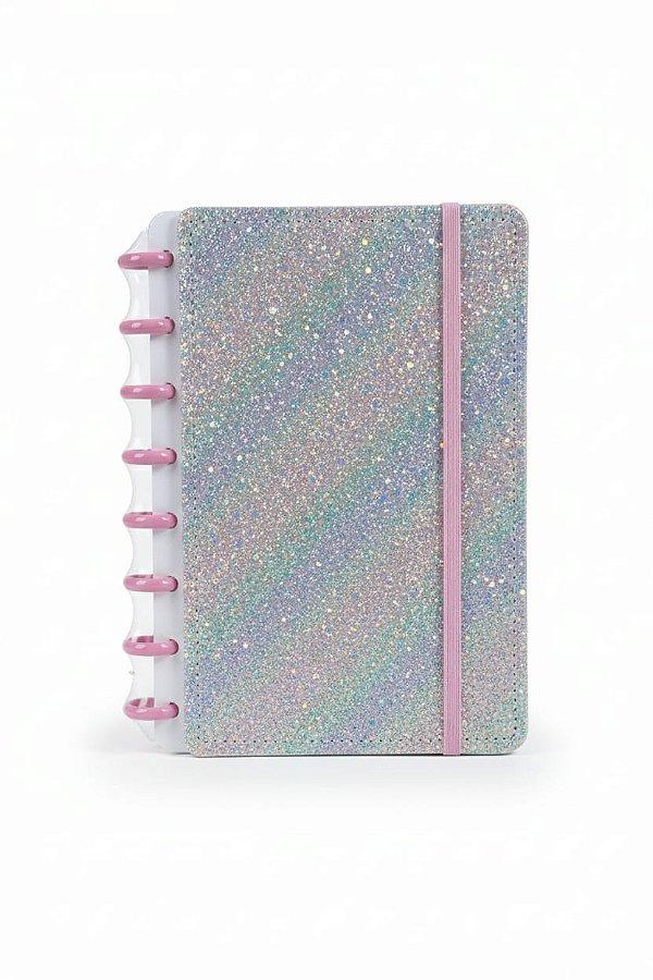 CADERNO INTELIGENTE CAPA DURA ASPIRAL PEQUENO GLITTER