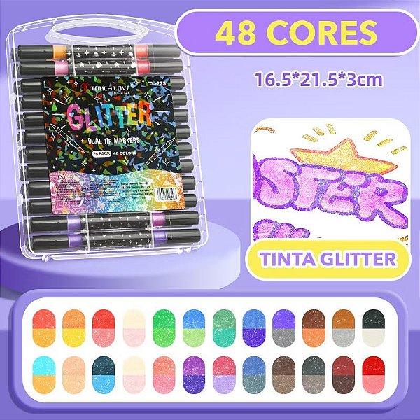 PONTA DUPLA COM GLITTER 24 CORES