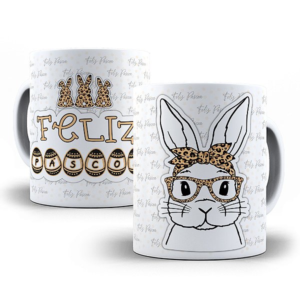 CANECA PASCOA COELINHO COM OCULOS
