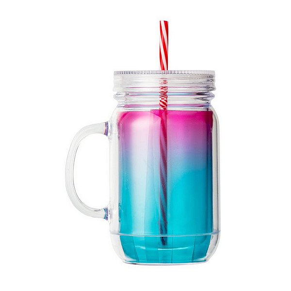COPO PLÁSTICO COM CANUDO 600ML -  DEGRADÊ ROSA E AZUL BRW