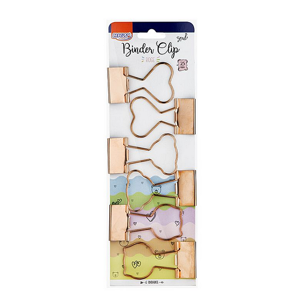 CLIPES PARA PAPEL BINDER 25MM - BLISTER C/ 6 UN - FORMATOS ROSE GOLD: CORAÇÃO, URSO E GATO