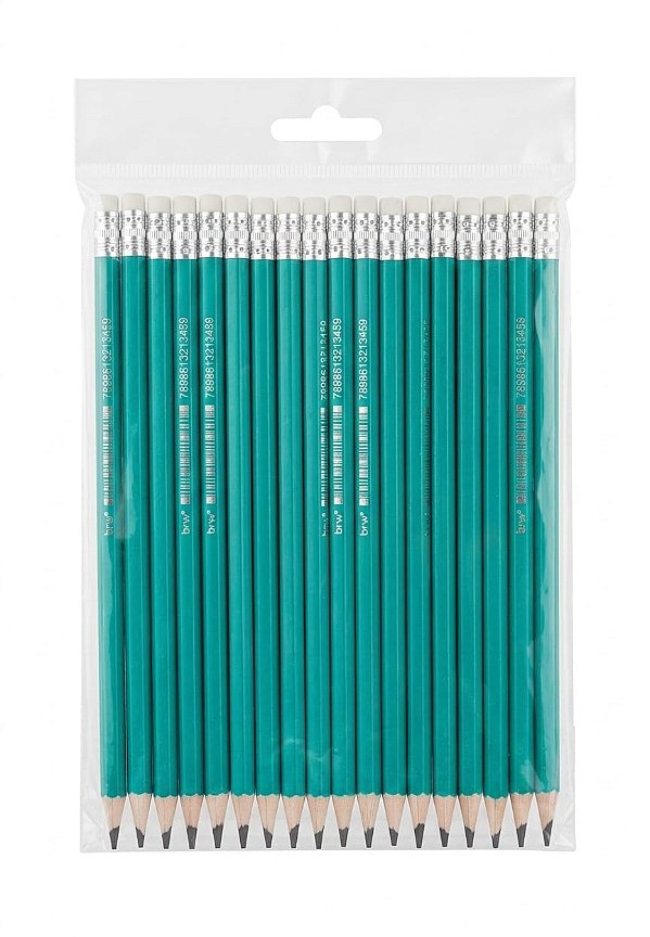 LAPIS HB VERDE DE RESINA PLÁSTICA SEXTAVADO COM BORRACHA KIT C/ 36 UNIDADES BRW