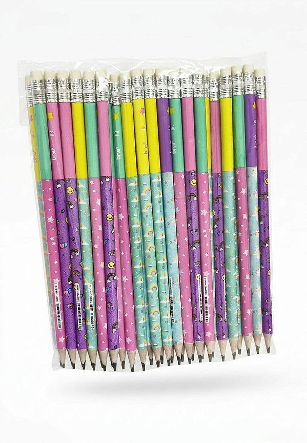 LÁPIS HB - ESTAMPADO MAGIC - RESINA REDONDO COM BORRACHA KIT C/36 UND BRW