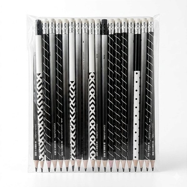 LÁPIS HB ESTAMPADO BLACK - RESINA PLÁSTICA REDONDO COM BORRACHA KIT C/36 UNID