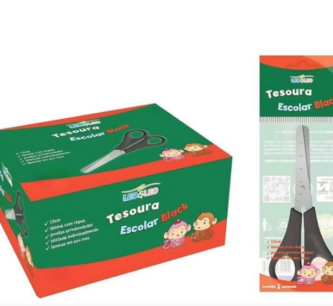 TESOURA ESCOLAR BLACK INOX 130MM CABO PRETO CX/24 UNID LEOELEO