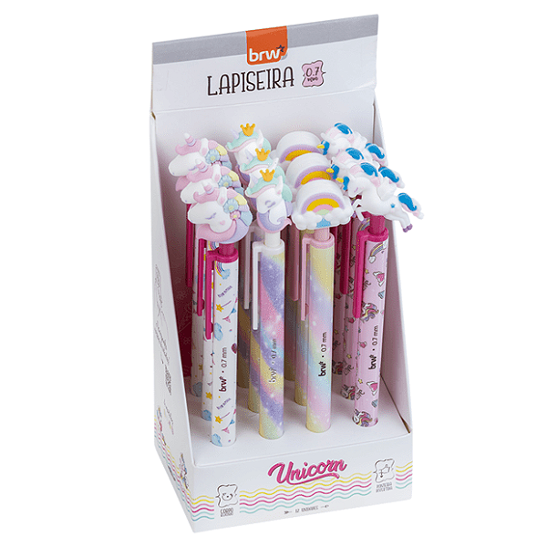 LAPISEIRA PLÁSTICA DIVERTIDA 0,7MM - UNICORN BRW CX C/12UNI