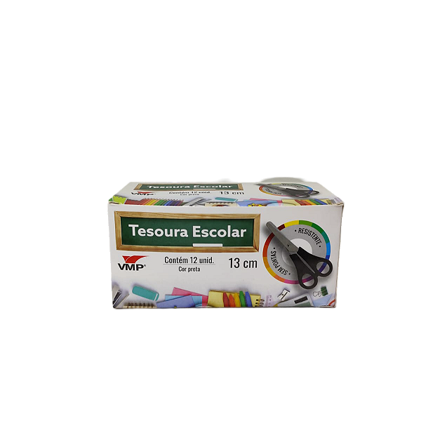 TESOURA ESCOLAR ACO INOX CABO PRETO 13CM CX C/24 VMP