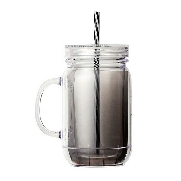 COPO PLÁSTICO COM CANUDO 600ML -  DEGRADÊ CINZA BRW