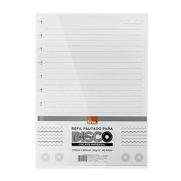 REFIL MIOLO BRANCO CAD DISCO PAUT - 272 X 200 - 200FLS  C/40FLS BRW