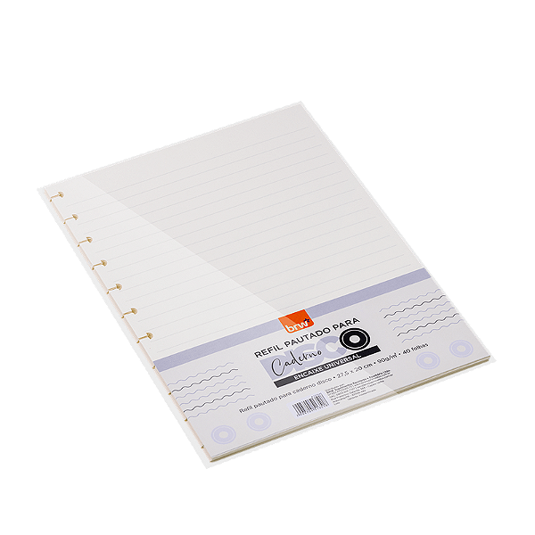 REFIL MIOLO OFF WHITE CADERNO DISCO PAUTADO - 40 FLS - 275 X 200MM BRW
