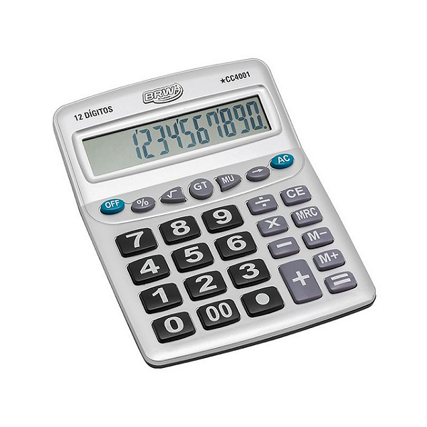 CALCULADORA GRANDE 12 DÍGITOS - PRATA BRW