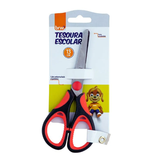 TESOURA ESCOLAR DE AÇO INOX C/ CABO EMBORRACHADO - BLISTER C/ 1UN - BRW