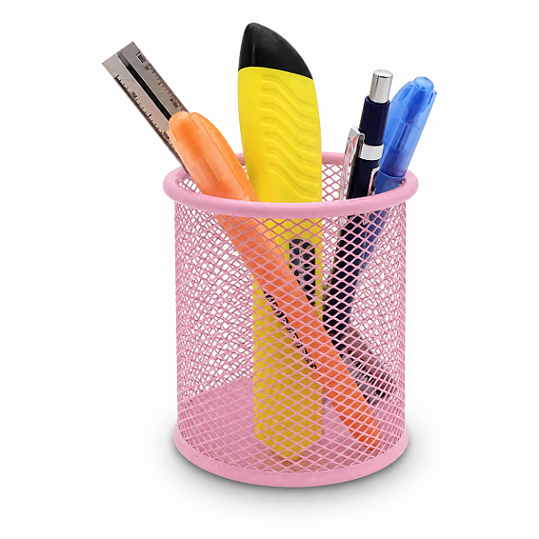PORTA CANETA ARAMADO - REDONDO - ROSA PASTEL BRW