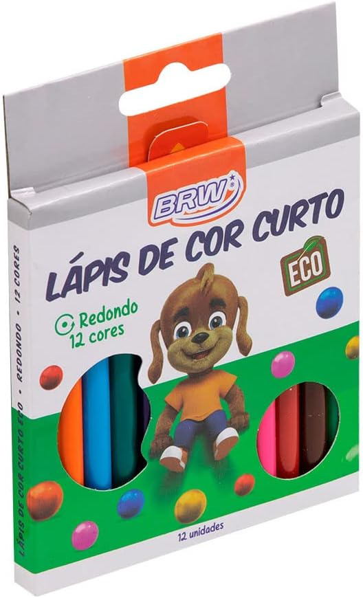 LÁPIS DE RESINA PLÁSTICA RECICLADA 12 CORES CURTO - REDONDO BRW