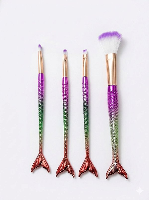 KIT C/ 4 PINCEIS DE MAQUIAGEM SEREIA PEQUENO IDEAL PARA BOLSA