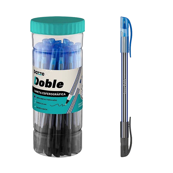 CANETA ESFEROGRAFICA DOBLE 1.0 PRETO/AZUL BAZZE PT C/ 24 UN