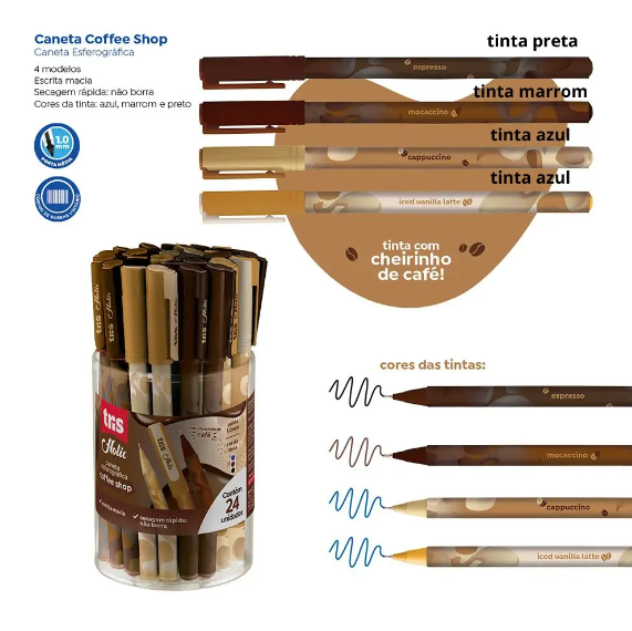 CANETA ESF HOLIC COFFEE 1.0 CHEIRINHO DE CAFÉ TRIS PT C/ 24 UN