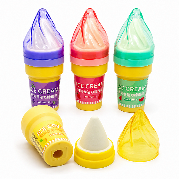 APONTADOR E BORRACHA ICE CREAM UNIDADE