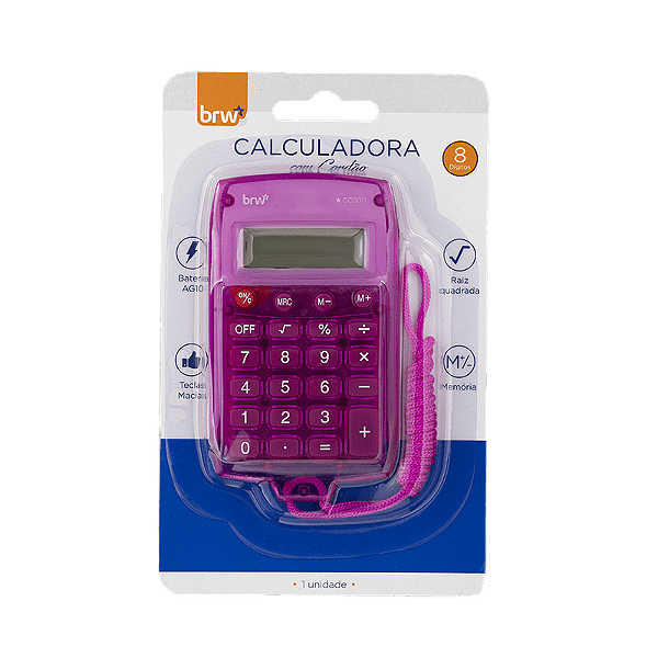 CALCULADORA PEQUENA 8 DÍGITOS COM CORDÃO DE NYLON - ROSA - BLISTER C/ 1UN BRW