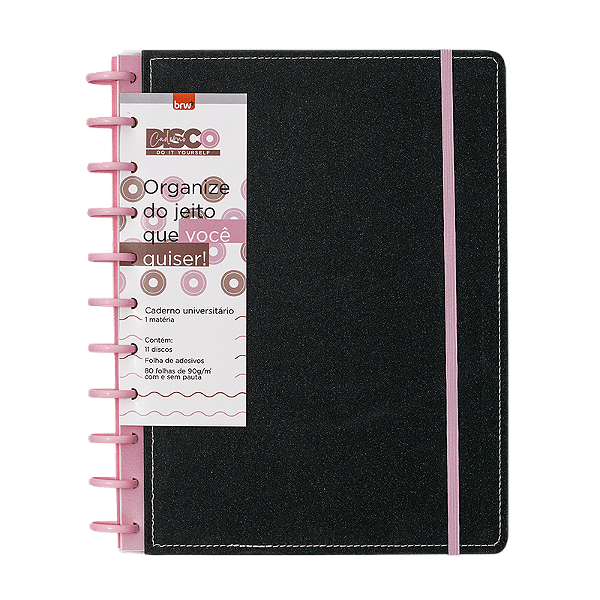 CADERNO DISCO GLITTER PRETO - 280X215 - 80 FOLHAS BRW