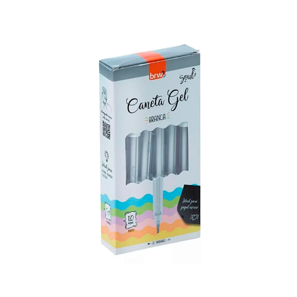 CANETA ESFEROGRÁFICA GEL 1.0MM - BRANCA CX C/12 UNIDADES BRW