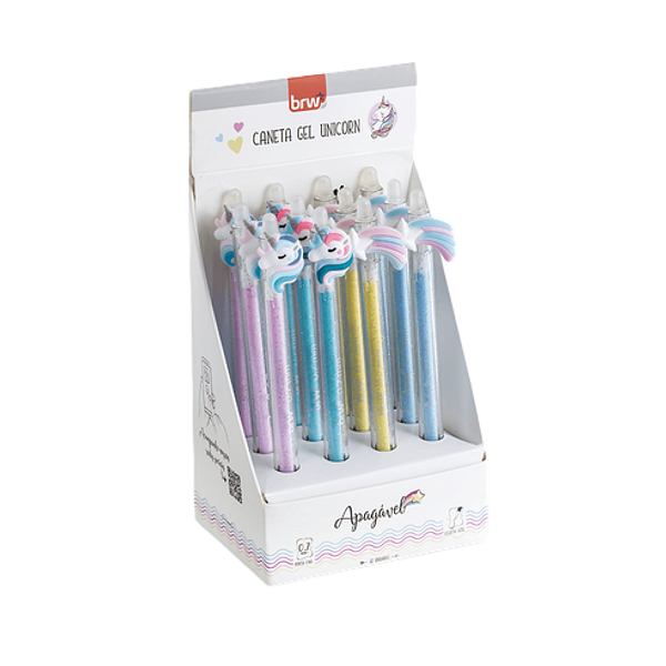 CANETA ESFEROGRÁFICA DIVERT GEL APAGÁVEL 0.7MM - UNICORN BRW CX C/12 UNIDADES