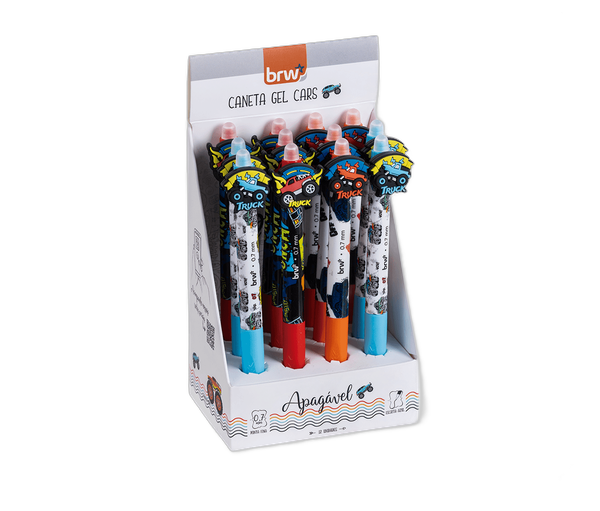CANETA ESFEROGRÁFICA DIVERT GEL APAG 0.7MM CARS CX C/12 UNIDADES