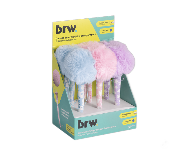 CANETA ESFEROGRÁFICA 0.7MM PULA POMPOM BRW CX C/6 UNIDADES