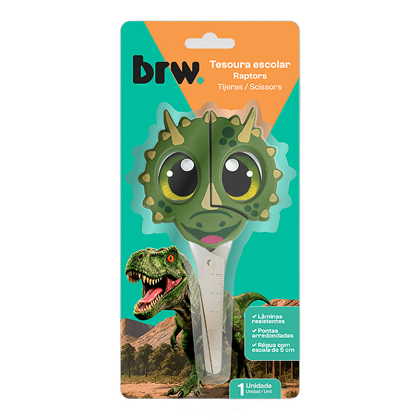 TESOURA ESCOLAR DECORADA 13CM RAPTORS - BLISTER