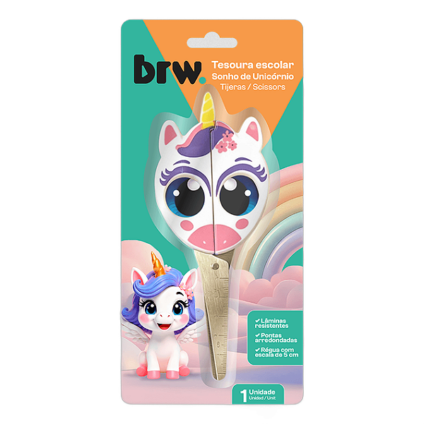 TESOURA ESCOLAR DECORADA 13CM SONHO DE UNICÓRNIO - BLISTER