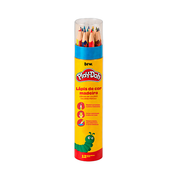LÁPIS DE COR MADEIRA MACIO ESTAMPADO PLAY-DOH - POTE C/ 12 CORES